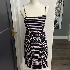 Olivaceous Navy & Pink Striped Faux Wrap Mini Dress Large